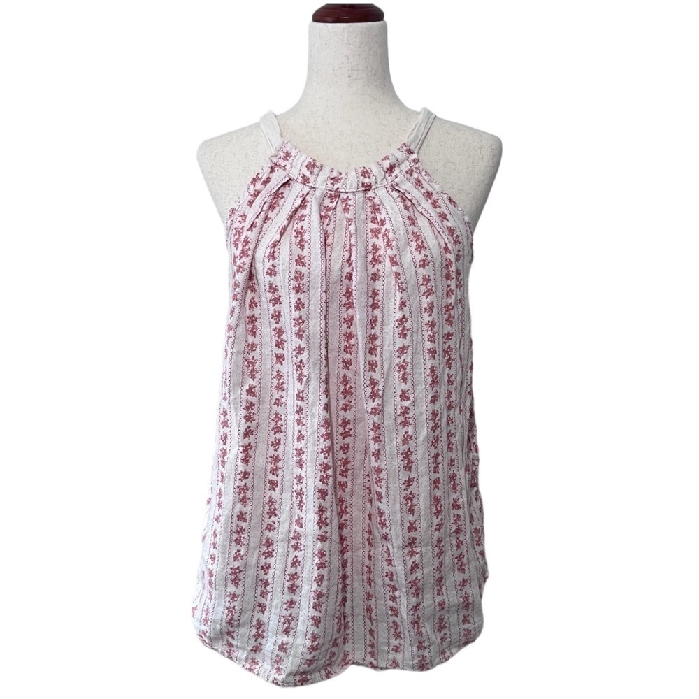 Bellambia Women's Linen Blouse Size L Sleeveless Tank Tie Back Peach White